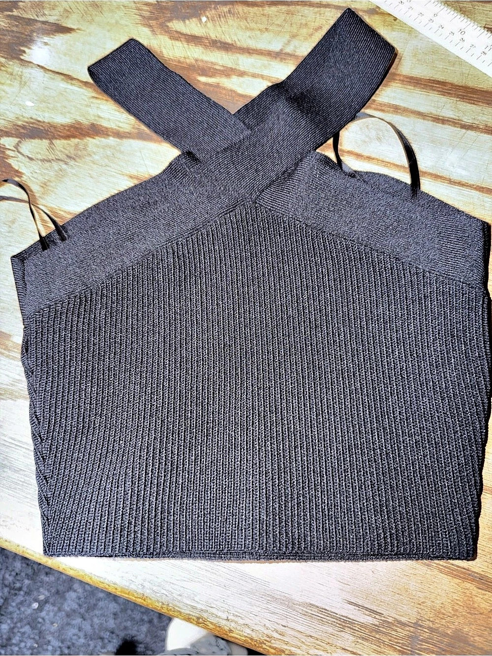 Babaton Sculpt Knit Cross Halter Top Black Small